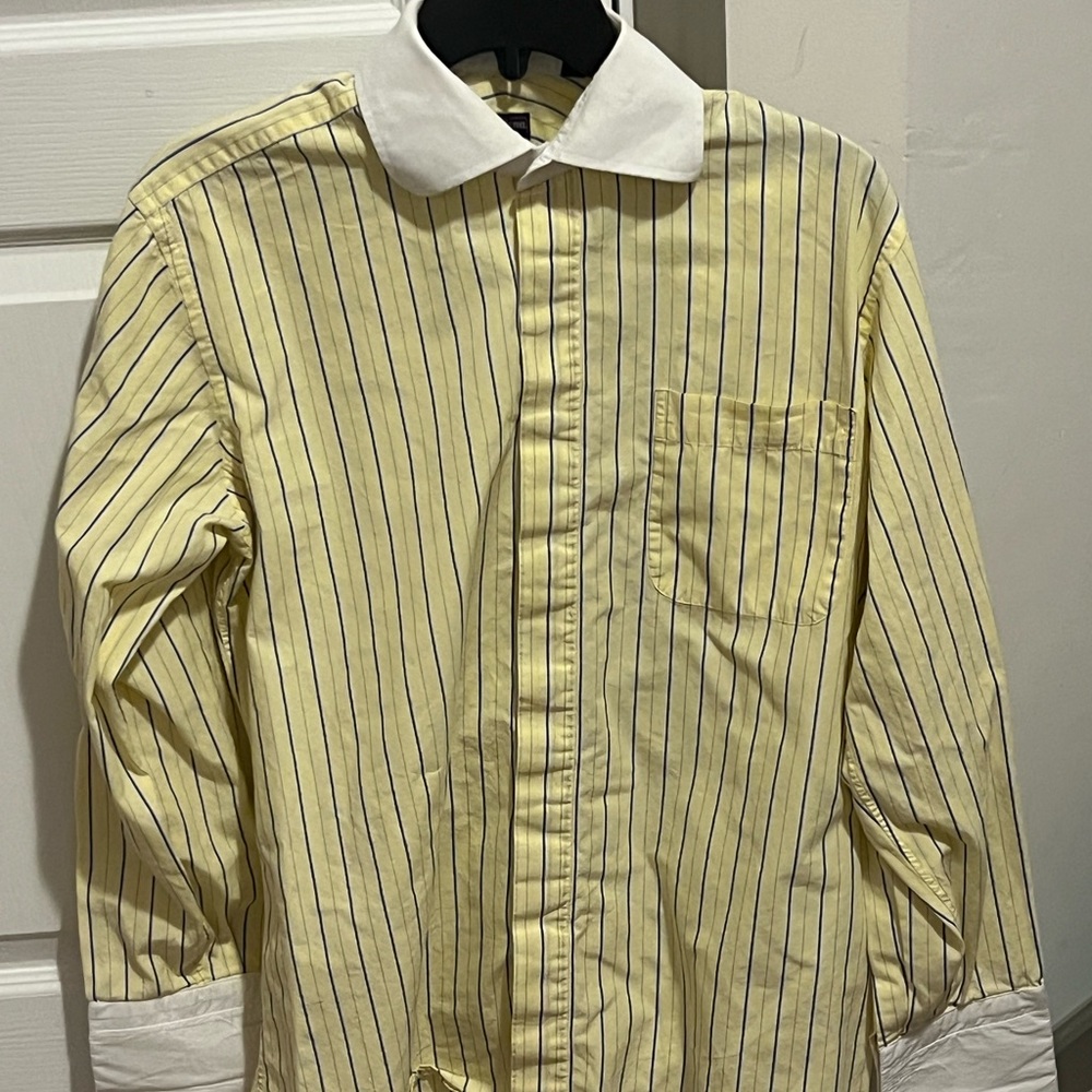 Yellow and White Striped Dress Shirt with Classic Collar